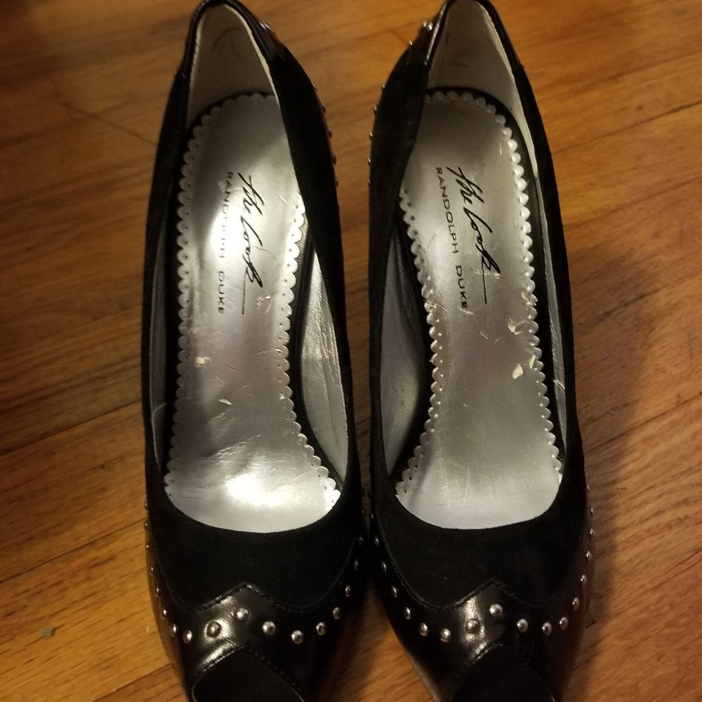 Randolph Duke The Look Peep Toe Pumps | Black/Silver | 7M